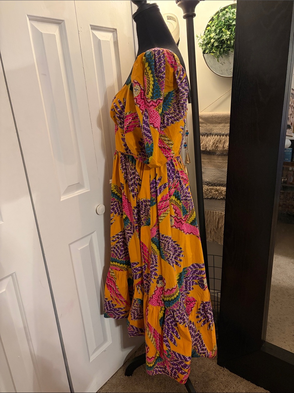 FARM Rio Beaded Macaws Midi Dress with Pink, Purple & Green Print - Picture 3 of 11